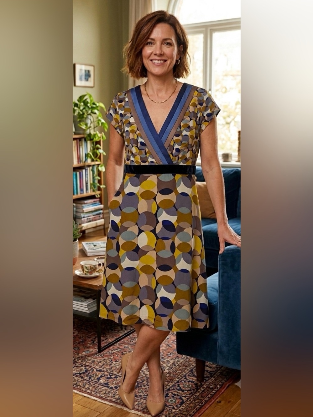 Boden Limited Edition 100% Silk Retro Geometric Dress Sz 6
